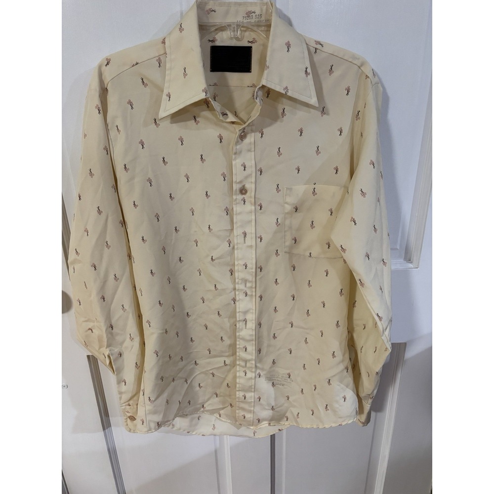 Vintage Golden Comfort Ultressaβ Mens Button Up Shirt Polyester Yellow